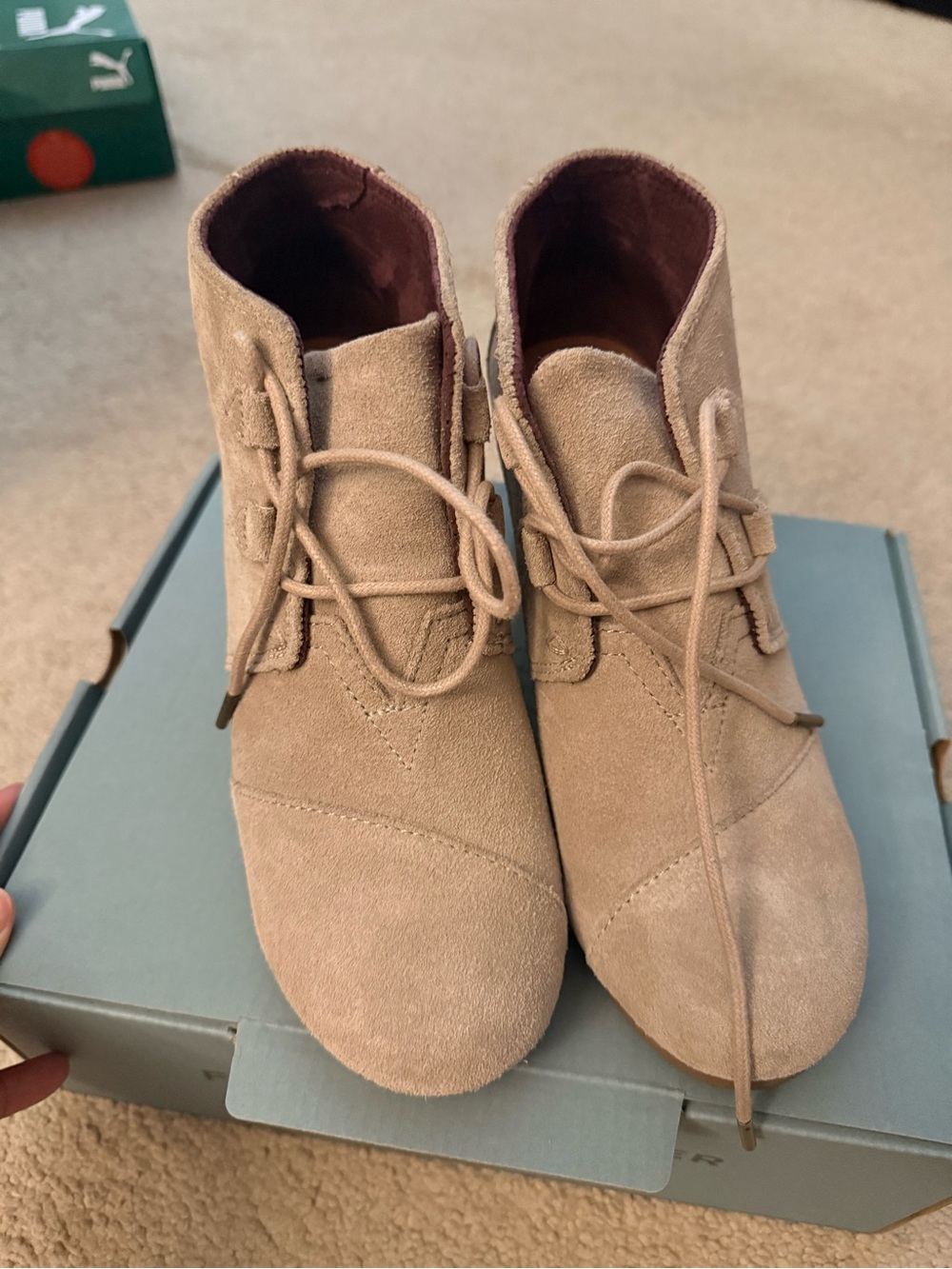 TOMS women Suede Lace-Up Ankle Boots — Tan